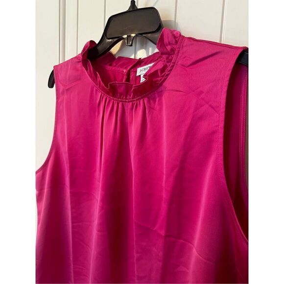 J. Crew Ruffle Neck Pink Satin Sleeveless Polyester Tank Top Women Sz XXL BD297 - Picture 4 of 10